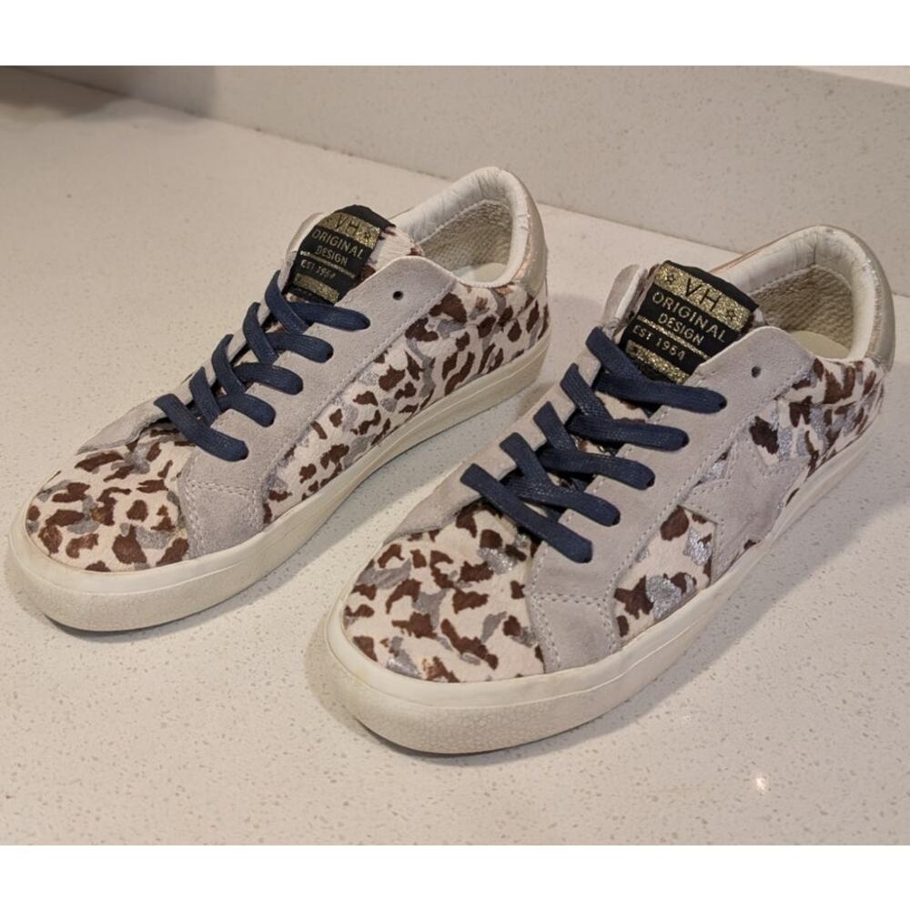 VINTAGE HAVANA Cow Print Sneakers Women's Size 7.5 Brown White Cow